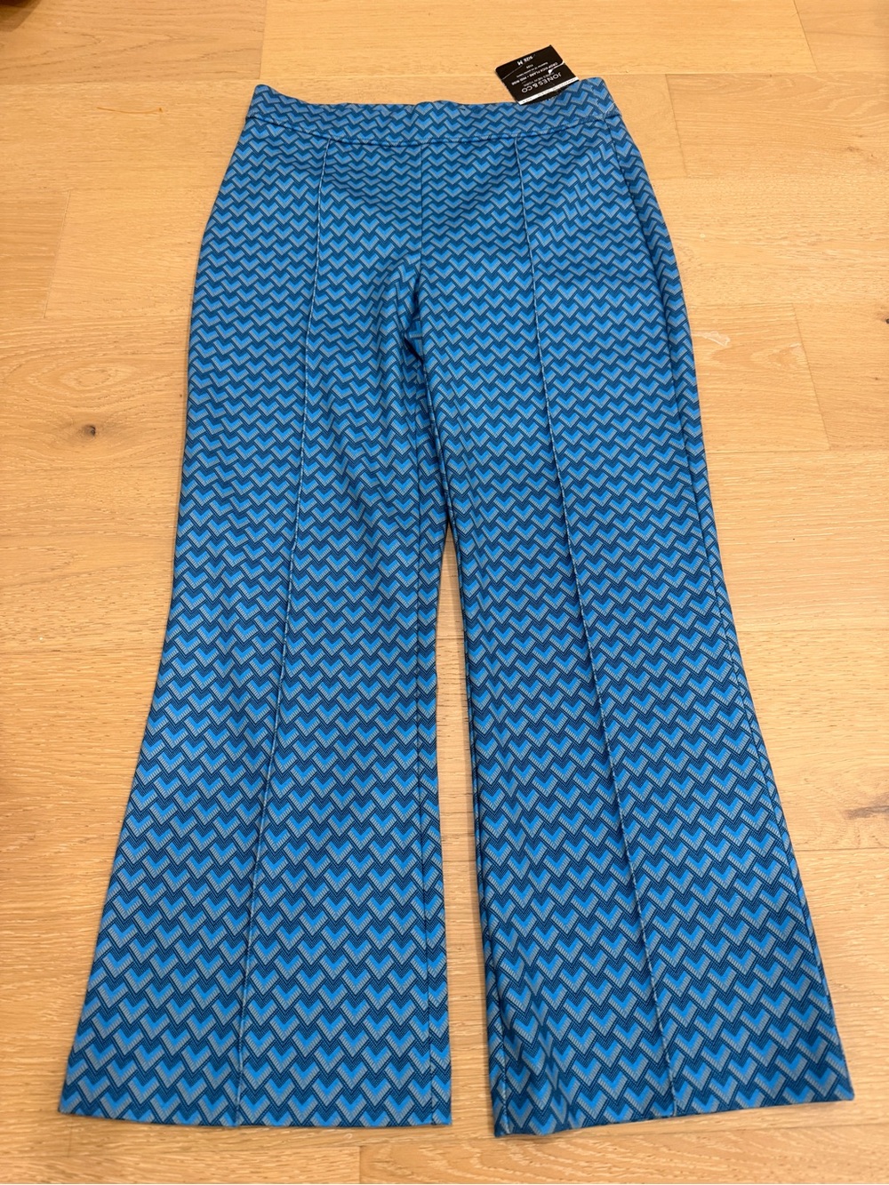 Vintage Retro Women’s Jones New York Blue Geometric Flare Pants M NWT